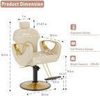 Barber Chair, Salon Chair for Hair Stylist, Height Adjustable Hydraulic Hair Reclining Salon Chairs, 360 Degrees Rotation, Multi-Function Shampoo Chair for Barbershop (Beige)