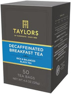 Taylors of Harrogate Decaffeinated Breakfast, Black Tea, Pillow Bags, 50 Count, (Pack of 1) Rich, Bright & Balanced, Decaffeinated, Enjoy Hot or Iced, 50 Teabags