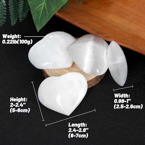 Selenite Crystal Heart Stone, Natural Heart Shape Crystal, Pocket Worry Stone- Selenite Palm Stone for Decoration, Wire Wrapping, Meditation, Wicca & Reiki High Energy Crystal Healing