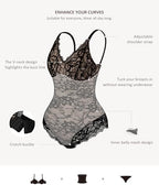 FeelinGirl Shapewear Bodysuits for Women Lace Shapewear Tummy Control V-Neck Sleeveless Bodysuit Tops Jumpsuit