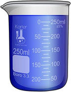 250ml Beaker, Low Form Griffin, Borosilicate 3.3 Glass, Double Scale, Graduated, Karter Scientific 213D33 (Single)