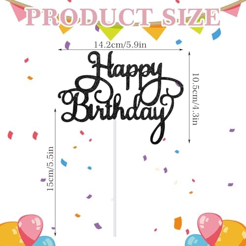 Happy Birthday Cake Topper Glitter 'Happy Birthday' Cake Pick Black