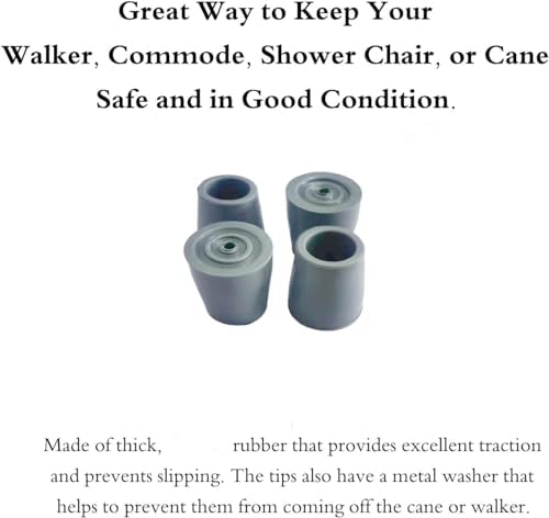 Walker Rubber Tips Replacement 1 Inch Heavy Duty Steel-Reinforced Rubber Tips for Walkers Commodes Shower Chairs Walking Canes, Essential Walker Feet Accessories for Seniors