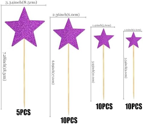 35 PCS Little Star Cupcake Toppers Glitter Twinkle Star Cupcake Picks Stars Party Decorations for Wedding Engagement Baby Shower Birthday Party Cake Decorations Supplies Mixed Size Purple