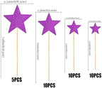 35 PCS Little Star Cupcake Toppers Glitter Twinkle Star Cupcake Picks Stars Party Decorations for Wedding Engagement Baby Shower Birthday Party Cake Decorations Supplies Mixed Size Purple