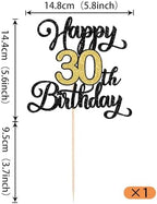 Rsstarxi 1 Pack Happy 30th Birthday Cake Topper Black Gold Glitter Cheers to 30 Years Birthday Sign Cake Pick Hello 30 Theme Cake Decorations for Fabulous Thirty Birthday Party Cake Decorations