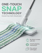 Convenient Cloth Changing Snap Mini Mop Set for Kitchen Counter, Lazy Mop Wet and Dry Automatic Gripping, Portable Clip Mopping Stick with 5 Reusable Cloths for Floor Cleaning