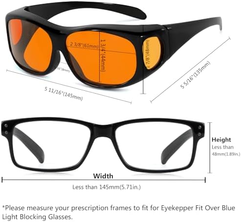 Eyekepper 100% Blue Light Reduction,Huge Fitover Anti-Blue Blocking Computer Eyeglasses with Extra Amber Lenses, Black