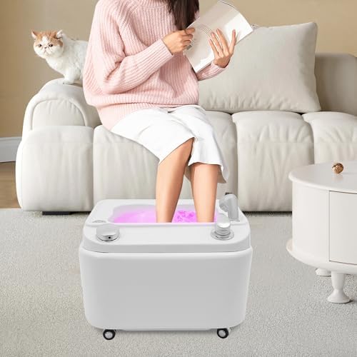Acrylic Foot Spa Bathtub with 7 Colors LED Light, Portable Foot Spa Massager Pedicure Footbath Tub with Hand Shower, Adjustable Hot & Cold Water Function for Home Use