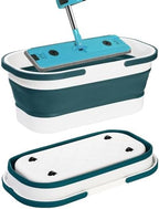 Yesland 2 Pack Collapsible Plastic Bucket with Wheels, 12L (3.17 Gallon) Foldable Rectangular Mop Bucket, Portable Water Pail with Handle for House Cleaning, Car Washing, Fishing, Camping, Gray & Blue