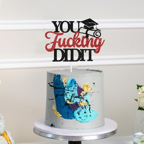 You Did It Cake Topper, Congrats Grad Cake Decor, Gold Glitter Class of 2026 Graduation Party Decorations Supplies(Black, Red)