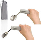 Pekokavo Adaptive Utensils Set, Angle Adjustable Arthritis Aid Silverware for Parkinsons, Hand Tremors, with Non-Slip Easy Grip Handle (2 Count (Spoon + Fork))
