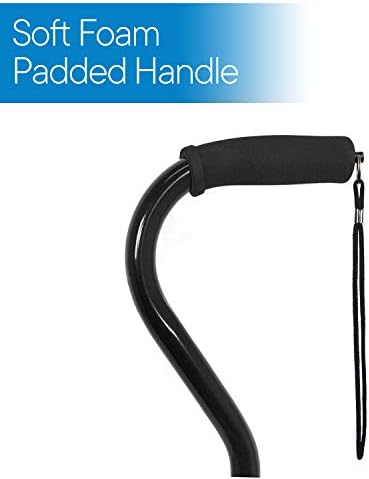 RMS Quad Cane - Adjustable Walking Cane with A Large Four-Pronged Base for Extra Stability - Foam Padded Offset Handle for Secure & Comfort Grip - Works for Right or Left Handed Men or Women