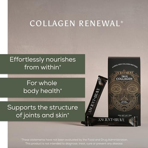 Ancient + Brave True Collagen Powder Packets 15 x 5g, EU Grass Fed Collagen Peptides, Highly Absorbable Protein Powder, Supplements for Women, Keto Friendly, for Hair, Skin and Nails, Travel Ready