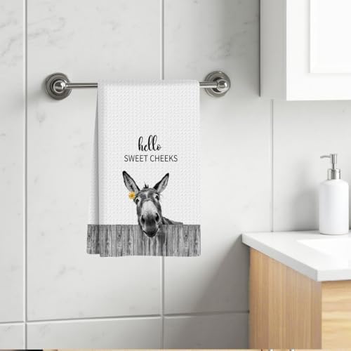 Funny Donkey Hand Towels Donkey Waffle Decorative Kitchen Towels, Farmhouse Hand Tea Towel for Bathroom