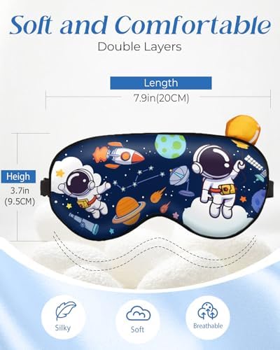Sleep Mask for Kids - Valentines Gift for Kids Cute Silk Eye Cover for Sleeping Kawaii Soft Eyeshade Animal Eye Blindfold with Adjustable Strap for Boys Teens, Astronaut