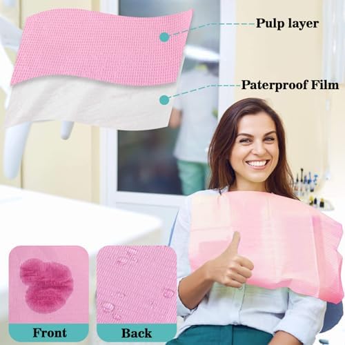 MAQIHAN 75pcs Dental Bibs Disposable - Pink Disposable Dentist Bibs for Nail, Tattoo, Lash, Paper Towels, Napkins, Desk Mat for Nail Table, Tattoo Tray Covers, Nail Tech Art Essential Stuff Supplies