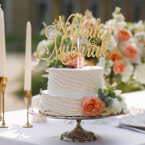Nikkah Mubarak Cake Topper, Eid Mubarak, Urdu Nikkah, Glittery Desi Wedding/Engagement/Dulhan/Shaadi Party Decorations