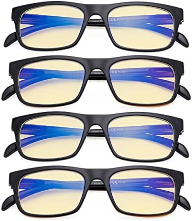 Eyekepper 4 Pack Computer Reading Glasses - Pattern Design Blue Light Blocking Readers for Women Men with Yellow Tinted +2.00
