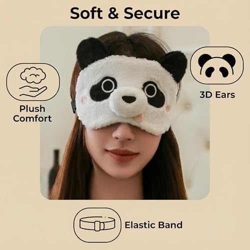 Panda Blindfold with 3D Ears, Plush Eye Cover and Comfortable Elastic Band for Night Rest, Travel, Naps, and Relaxation, Soft Sleep mask
