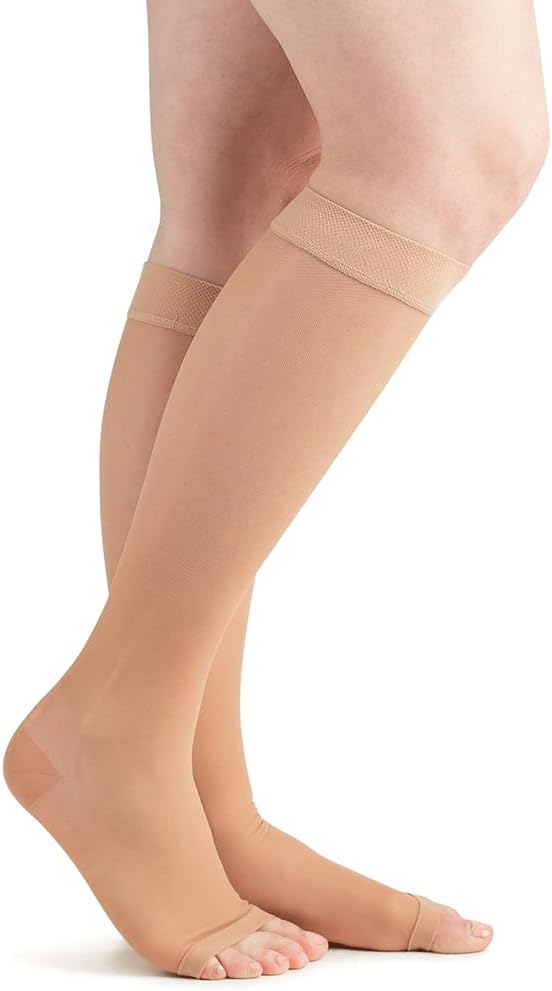Actifi Women's Sheer 20-30 mmHg Compression Stockings, Knee High, Open Toe, Firm Support