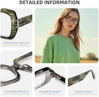 Square Oversized Reading Glasses Blue Light Blocking for Women Men, Stylish Readers with Spring Hinge,Seaweed Green, 1.5