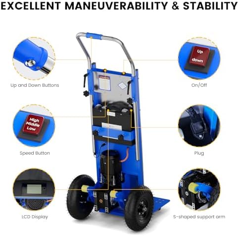 Electric Stair Climbing Dolly, 1200w Electric Hand Trucks Foldable, Large Capacity Stair Climbing Hand Trucks Dolly Cart with 4m Safety Rope, for Mobile Furniture Logistics Warehouse (880 lbs)