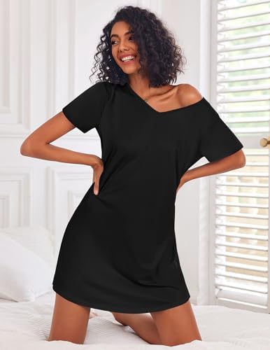 Ekouaer Cotton Nightgowns for Women 3 Pack Sleepshirts Short Sleeve Night Shirt Tshirt Night Gown Print Sleepwear Dress