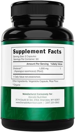 Organic Shatavari Capsules - 1,000mg Organic Shatavari Powder Per Serving (180 Capsules, 90 Day Supply) for Hormone Balance and Prolactin Production (Non-GMO, Gluten Free, Vegan Safe) - USA Made
