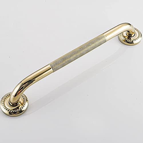 Textured Shower Grab Bar, 12-Inch Bathroom Support Rails, Stylish Safety Armrest Hand Rail, Polished Brass/Gold Finish, Good for Senior, Kids, Elderly