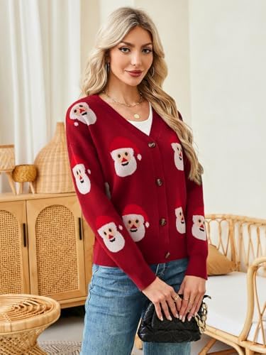 ANRILITA Women's V Neck Long Sleeve Open Front Chunky Cardigan Fall Knitted Button Up Sweaters