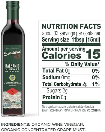 Bionaturae Vinegar Balsamic - Organic Balsamic Vinegar, Modena Balsamic Vinegar, Acidity 6%, USDA Certified Organic, Recyclable Glass, 100% Authentic Italian Balsamic Vinegar - 17 Fl Oz