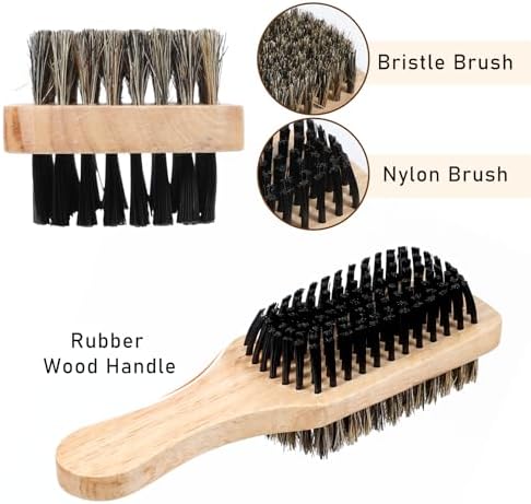 Double Sided Brush for Men, Double Sided Beard Brush with Rubber Wood Handle Lmitation Bristle Firm and Soft Sides Men Hair Brushes Hair Beand Grooming Tool for Thick Coarse