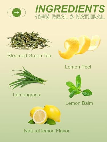 TeeLux Lemon Green Tea Bags, Premium Green Tea with Lemongrass & Lemon Balm, Refreshing & Smooth Flavor, 100 Count