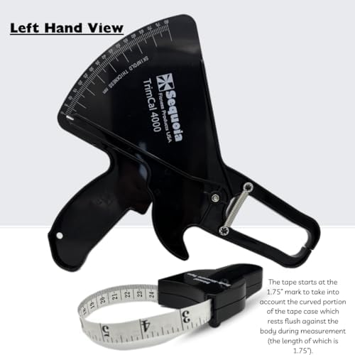 Sequoia Trimcal 4000 Body Fat Caliper with Tape Measure - Precision (Dual-Sided Design) for Fitness Tracking - Color Black & Black