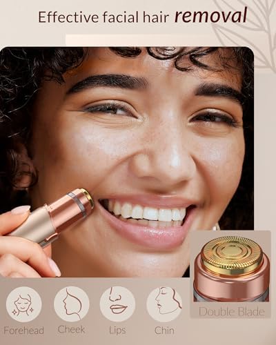 Facial Hair Removal for Women: Painless Rechargeable Face Shaver Electric Hair Remover Device for Peach Fuzz Upper Lip Chin (Gold)