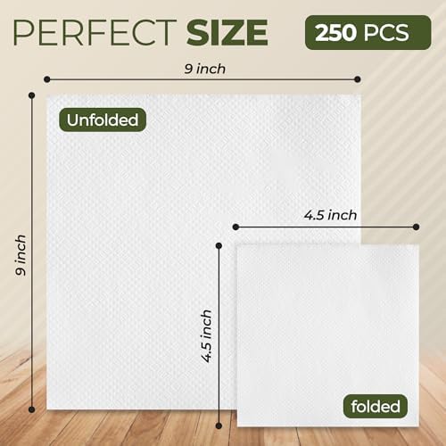 250 Cocktail Napkins Disposable - 2-Ply White Party Dinner Wedding Beverage Paper Napkins Everyday Bulk – 4.5" X 4.5" Folded Absorbent Embossed Elegant Disposables Decorative Table Cloths Napkin