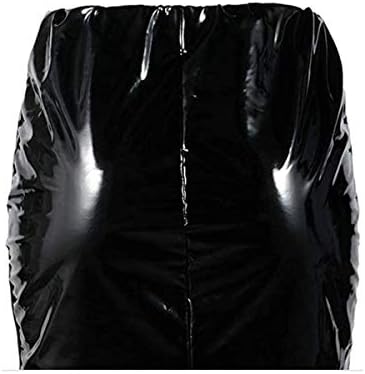 Springcmy Women Neon Leather Bodycon Mini Skirt Skirts Sexy Shiny Liquid Metallic Wet Look Latex Skirt