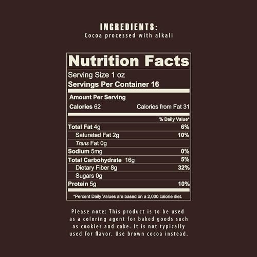 Black Cocoa Powder for Baking (1 lb) – Dutch Processed Dark Cocoa Powder, Alkalized, Unsweetened Chocolate Flavor | Natural Food Coloring Substitute | Vegan, Gluten & Sugar-Free, Keto Friendly