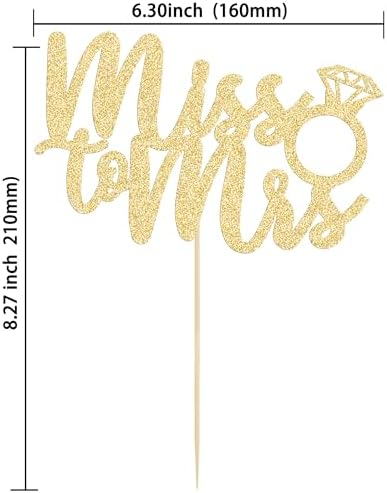 1Pc Miss to Mrs Cake Topper Gold Glitter Wedding Bridal Shower with Ring Cake Decorations for Bridal Shower Wedding Engagement Bachelorette Party Supplies