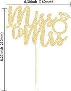 1Pc Miss to Mrs Cake Topper Gold Glitter Wedding Bridal Shower with Ring Cake Decorations for Bridal Shower Wedding Engagement Bachelorette Party Supplies