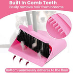 REEWII Pink Broom and Dustpan Set,58” Long Adjustable Handle Small Broom with Stand up Dustpan Combo Set with Dust Pan Teeth,for Indoor Home Office Floor Cleaning