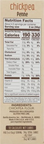 Barilla Chickpea Penne Pasta, 8.8 oz - Vegan, Gluten Free, Non GMO & Kosher - Made with Plant Based Protein (Pack of 2)