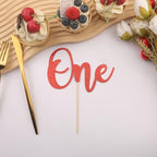 First Birthday Cake Topper - Glitter Red 1st Birthday Cake Decorations, One Year Old Cake Smash Decor, One Sign Cake Top Photo Booth Props (Red)
