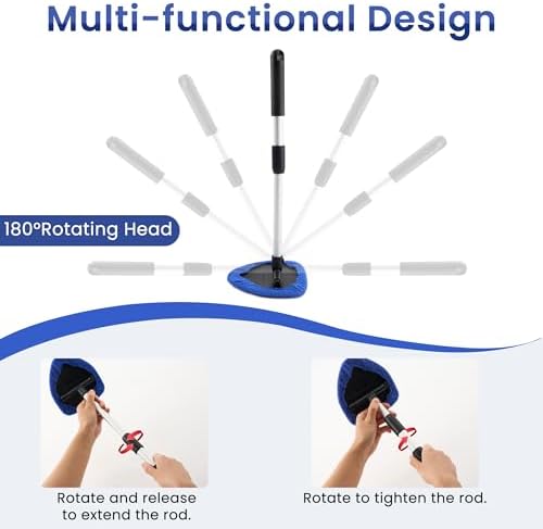 Windshield Cleaner Tool with 180° Rotating Head, Car Window Cleaner Tool with Extendable Handle and 4 Reusable Microfiber Pads, Car Windshield Cleaning Brush for Effortless and Efficient Cleaning