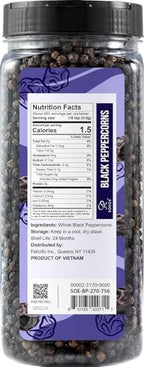 Soeos Whole Black Pepper, 9.5 Ounce (270g), Non-GMO, Kosher Certified, Whole Peppercorn Perfect for Grinder, Black Peppercorns Ideal for Red Meat, Chicken, Fish