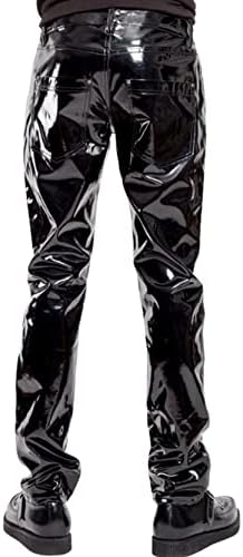 Men`s Patent Leather Pants Punk Style Skinny Tight Straight Pants Night Club Trousers