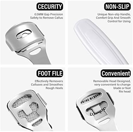52 Pieces Callus Shaver Set, 50 Replacement Slices Blades 1 Stainless Steel Callus Shaver and 1 Foot File Head Foot Care Tools Hard Dry Skin Remover for Hand Feet