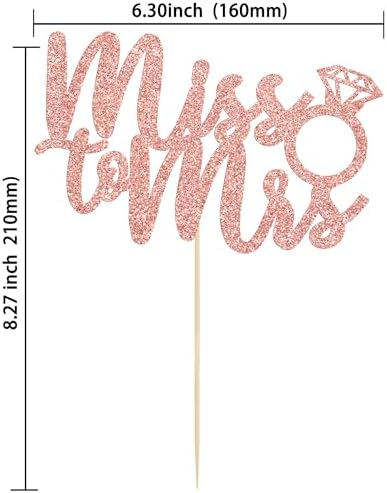 1Pc Miss to Mrs Cake Topper Rose Gold Glitter Wedding Bridal Shower with Ring Cake Decorations for Bridal Shower Wedding Engagement Bachelorette Party Supplies