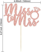 1Pc Miss to Mrs Cake Topper Rose Gold Glitter Wedding Bridal Shower with Ring Cake Decorations for Bridal Shower Wedding Engagement Bachelorette Party Supplies